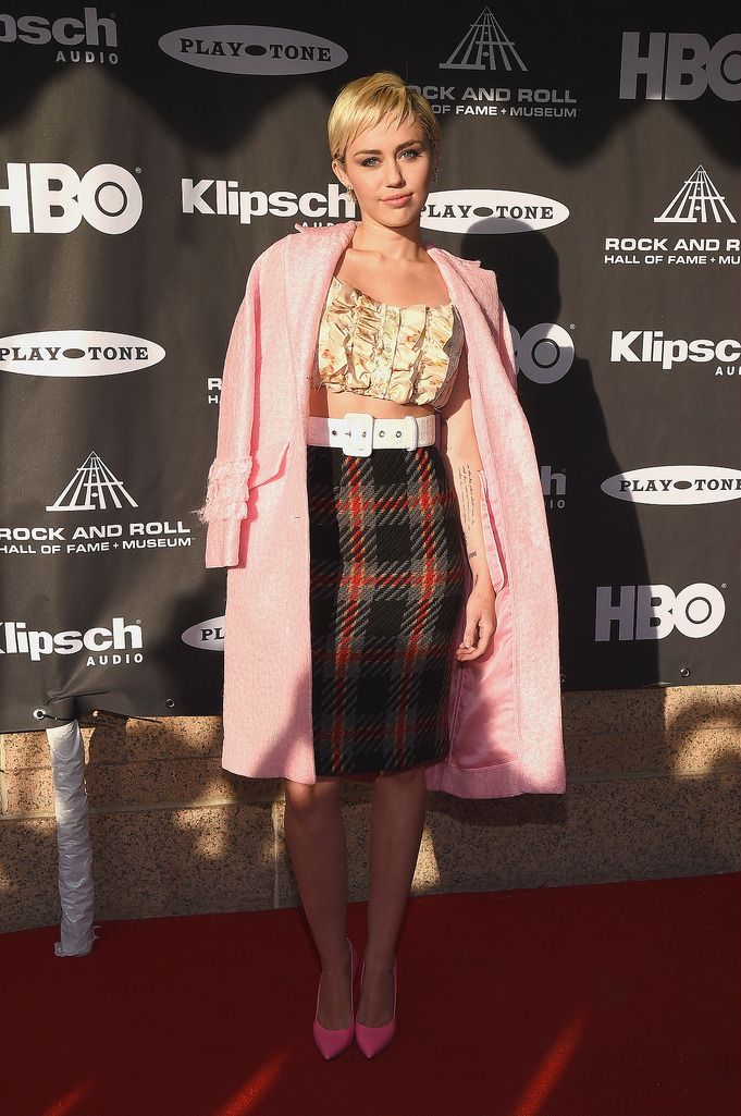 CLEVELAND, OH - APRIL 18:  Miley Cyrus attends the 30th Annual Rock And Roll Hall Of Fame Induction Ceremony at Public Hall on April 18, 2015 in Cleveland, Ohio.  (Photo by Michael Loccisano/Getty Images)