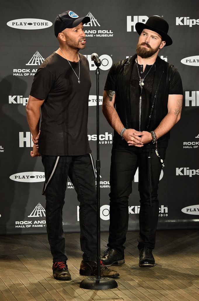 CLEVELAND, OH - APRIL 18:  Musicians Tom Morello (L) and Zac Brown attend the 30th Annual Rock And Roll Hall Of Fame Induction Ceremony at Public Hall on April 18, 2015 in Cleveland, Ohio.  (Photo by Michael Loccisano/Getty Images)