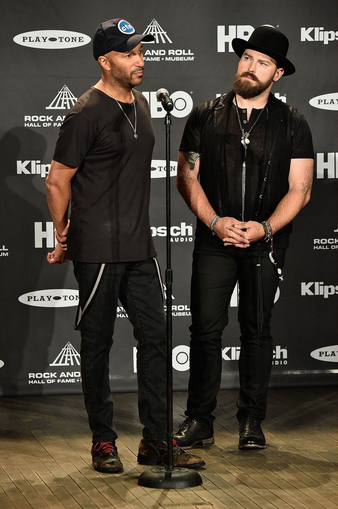 CLEVELAND, OH - APRIL 18:  Musicians Tom Morello (L) and Zac Brown attend the 30th Annual Rock And Roll Hall Of Fame Induction Ceremony at Public Hall on April 18, 2015 in Cleveland, Ohio.  (Photo by Michael Loccisano/Getty Images)