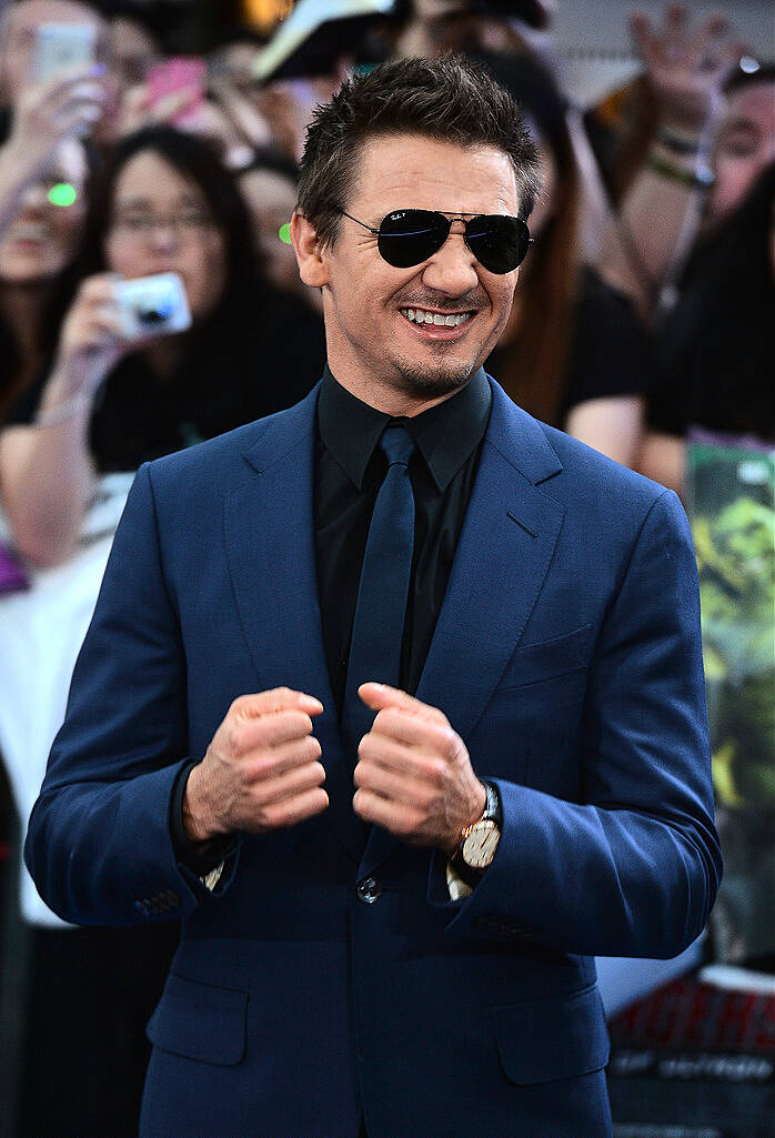 LONDON, ENGLAND - APRIL 21:  Jeremy Renner attends "The Avengers: Age Of Ultron" European premiere at Westfield London on April 21, 2015 in London, England.  (Photo by Anthony Harvey/Getty Images)