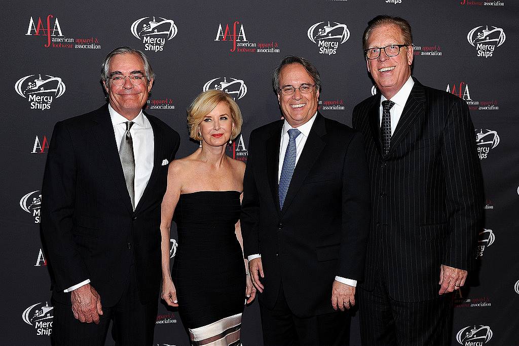 NEW YORK, NY - APRIL 27:  (L-R) CEO of Smart Apparel Robert Skinner, AAFA President & CEO Juanita D. Duggan, CEO Gerber Childrenswear Gary Simmons and Chairman of Campbell Soup's Paul Charron attend the 2015 AAFA American Image Awards on April 27, 2015 in New York City.  (Photo by Andrew Toth/Getty Images for American Image Awards)