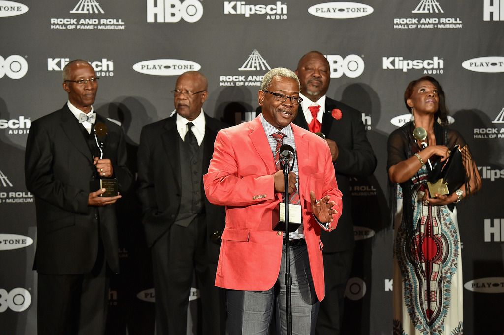 CLEVELAND, OH - APRIL 18:  Family members of inductees the "5" Royales attend the 30th Annual Rock And Roll Hall Of Fame Induction Ceremony at Public Hall on April 18, 2015 in Cleveland, Ohio.  (Photo by Michael Loccisano/Getty Images)