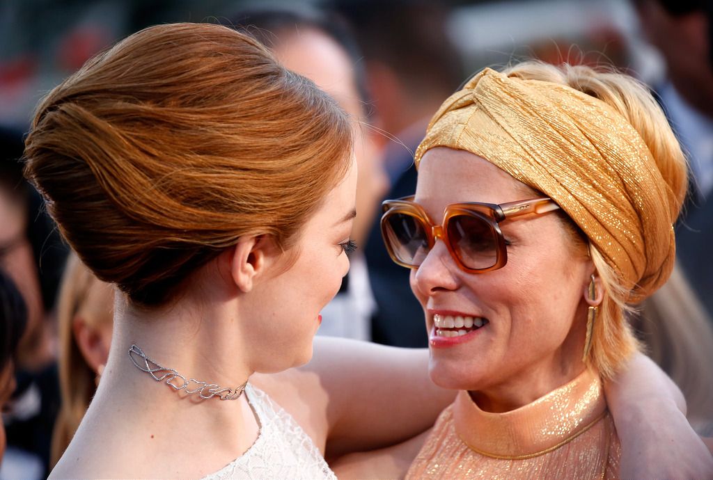 CANNES, FRANCE - MAY 15:  Emma Stone and Parker Posey attend the Premiere of "Irrational Man" during the 68th annual Cannes Film Festival on May 15, 2015 in Cannes, France.  (Photo by Tristan Fewings/Getty Images)