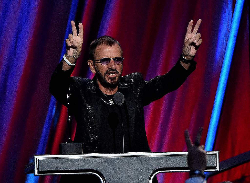 CLEVELAND, OH - APRIL 18:  Inductee Ring Starr performs onstage during the 30th Annual Rock And Roll Hall Of Fame Induction Ceremony at Public Hall on April 18, 2015 in Cleveland, Ohio.  (Photo by Mike Coppola/Getty Images)