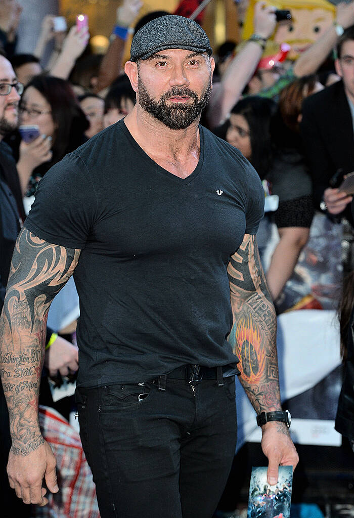 LONDON, ENGLAND - APRIL 21:  Dave Bautista attends the European premiere of "The Avengers: Age Of Ultron" at Westfield London on April 21, 2015 in London, England.  (Photo by Anthony Harvey/Getty Images)