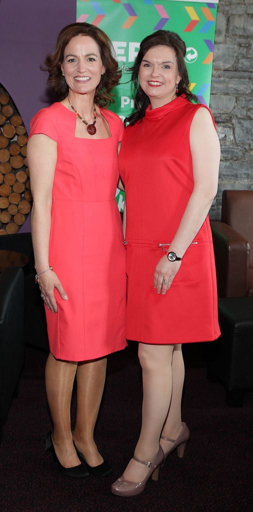 Helen Lynn and Helena Cunniffe at the Bank of Ireland Junk Kouture  Fashion competion final in association Repak at The 3 Arena,Dublin..Pictures:Brian McEvoy.