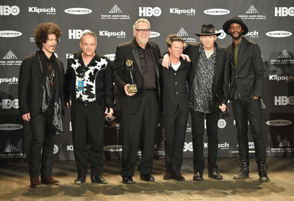 CLEVELAND, OH - APRIL 18:  (L-R) Doyle Bramhall II, Jimmie Vaughan, Reese Wynans, Chris Layton, Tommy Shannon and Gary Clark Jr. attend the 30th Annual Rock And Roll Hall Of Fame Induction Ceremony at Public Hall on April 18, 2015 in Cleveland, Ohio.  (Photo by Michael Loccisano/Getty Images)