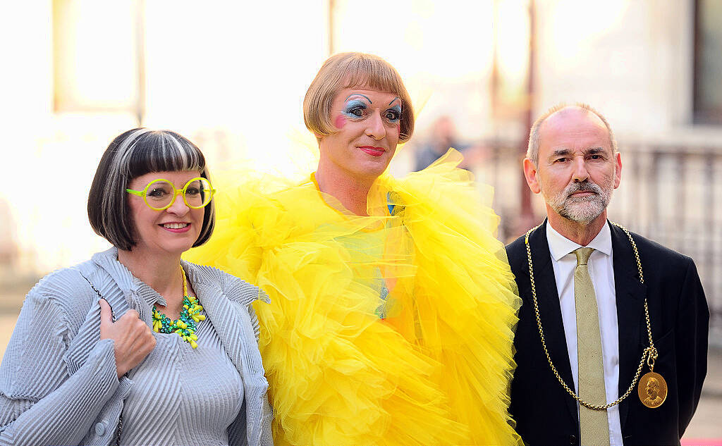 LONDON, ENGLAND - JUNE 03:  Grayson Perry (C) and Christopher Le Brun (R) attend the Royal Academy of Arts Summer Exhibition on June 3, 2015 in London, England.  (Photo by Stuart C. Wilson/Getty Images)