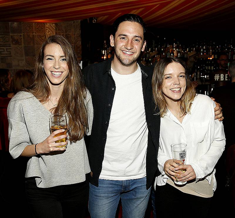 
Angie Lee, Howard Jones and Jocelyn Murray Boyne at the launch of Orchard Thieves Cider at the Den-photo Kieran Harnett