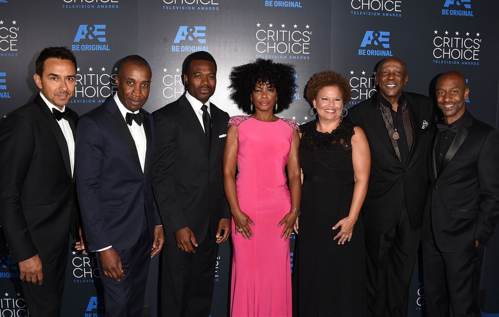 BEVERLY HILLS, CA - MAY 31: (L-R) Producer Damon D'Oliveira, writer/director Clement Virgo, actor Lyriq Bent, actress Aunjanue Ellis, Chairman and Chief Executive Officer of BET Networks Debra Lee, actor Louis Gossett Jr., and President of Programming for BET Stephen Hill   attend the 5th Annual Critics' Choice Television Awards at The Beverly Hilton Hotel on May 31, 2015 in Beverly Hills, California.  (Photo by Jason Merritt/Getty Images)