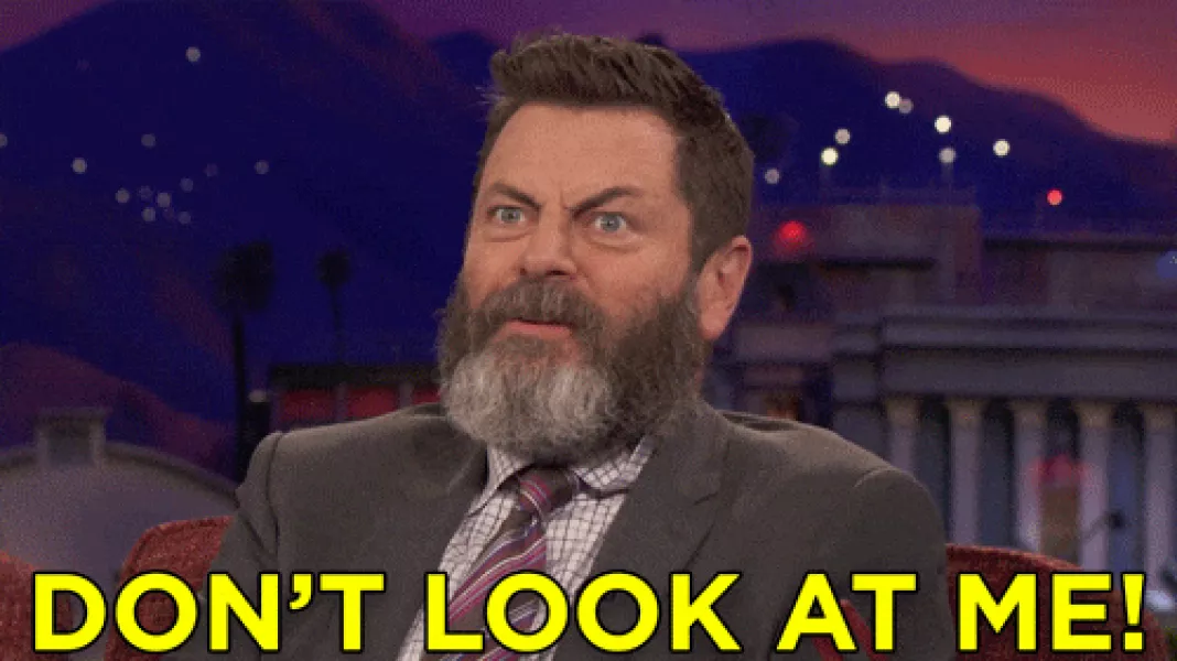 Dont Look At Me Nick Offerman GIF by Team Coco - Find & Share on GIPHY