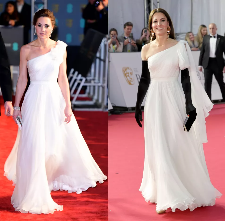The Princess of Wales attending the British Academy Film Awards in 2019 and 2023