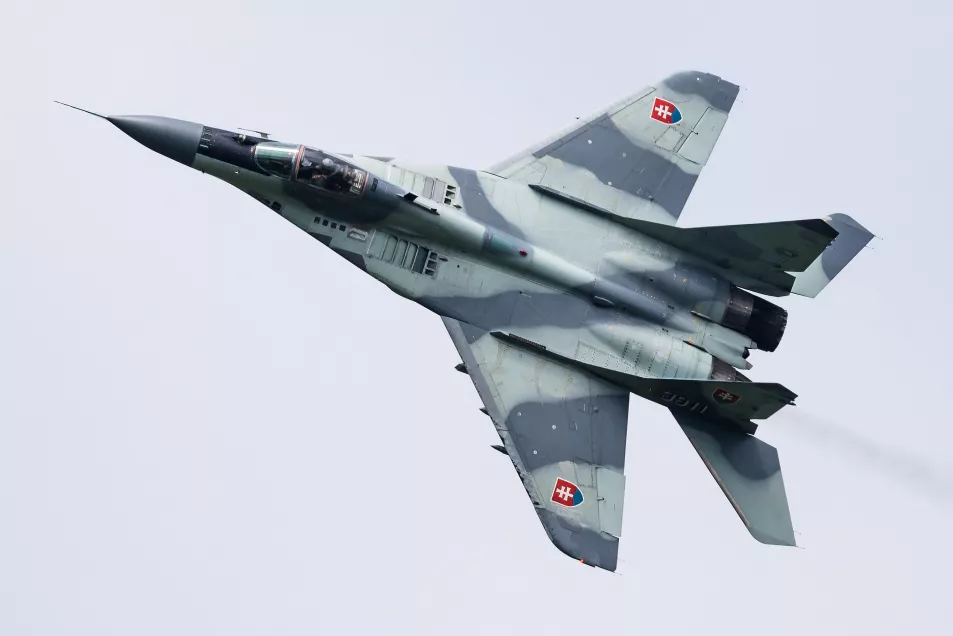 A Mikoyan MiG-29 multirole fighter jet from the 1st Tactical Squadron of the Slovak air force