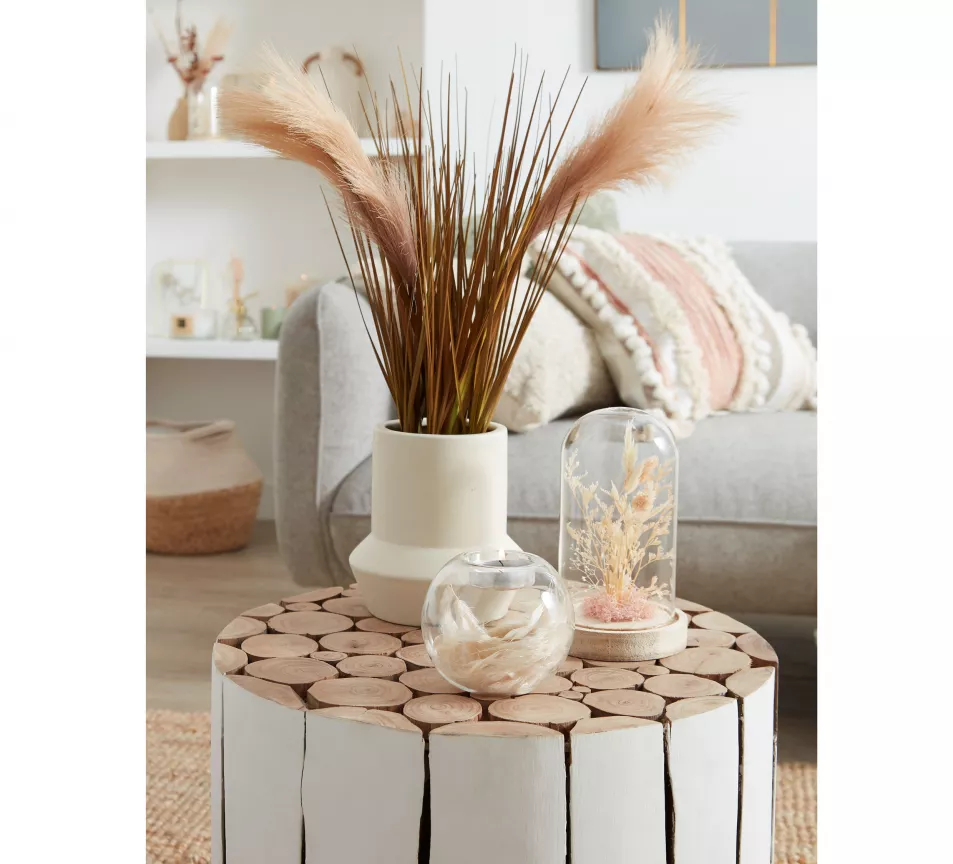 Dried Flowers in Vase with Pampas, Boho Soul Cloche, Tealight Holder with Pampas, B&M