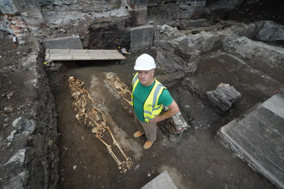 Edmond O'Donovan, director of excavations for Courtney Deery Heritage Consultancy, standing at the ancient burial site