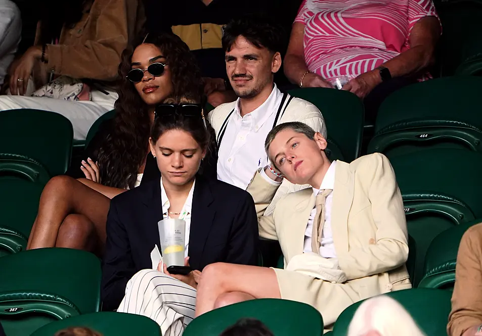 Emma Corrin (front right) in the stands on day seven of the 2023 Wimbledon Championships