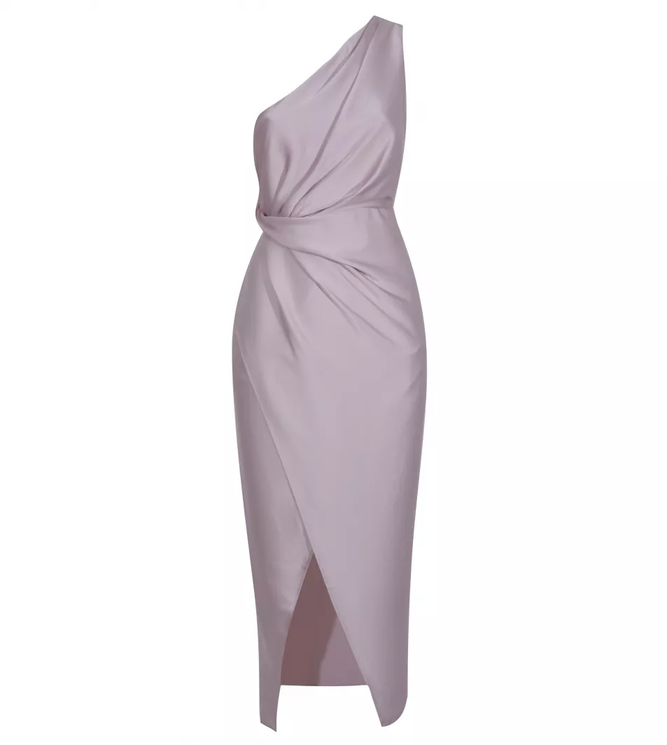 New Look Pale Grey Satin One Shoulder Ruched Maxi Dress