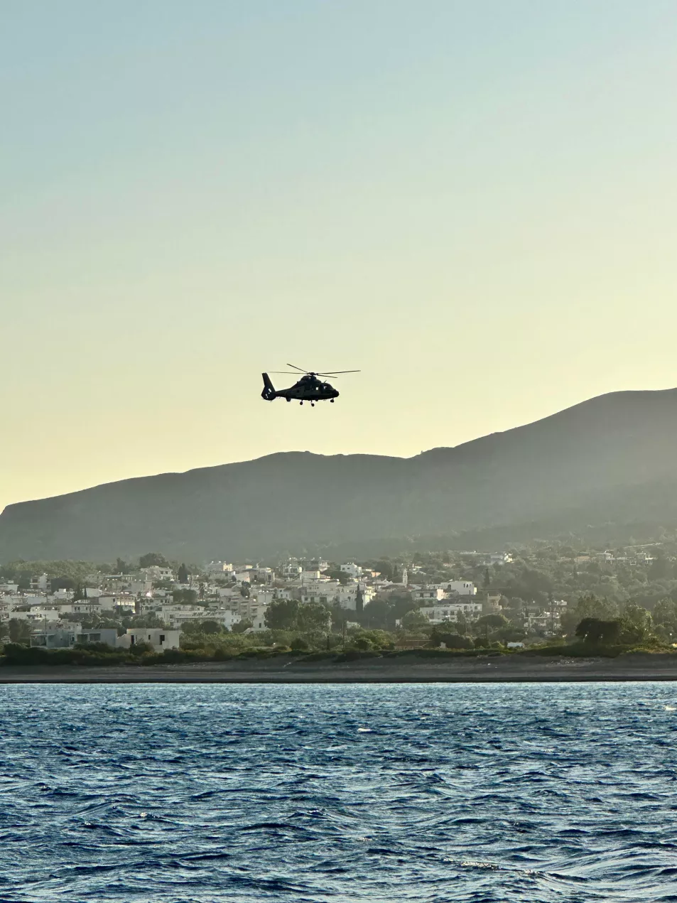 A helicopter flying over Rhodes