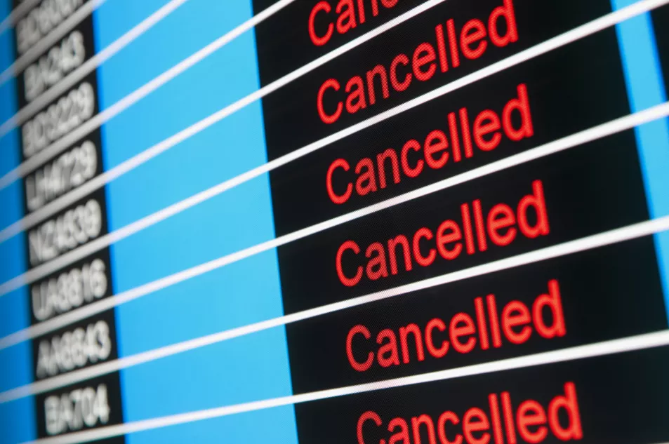 display board showing cancelled flights