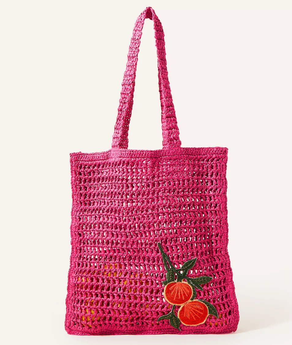 Accessorize Pink Raffia Crochet Beach Shopper