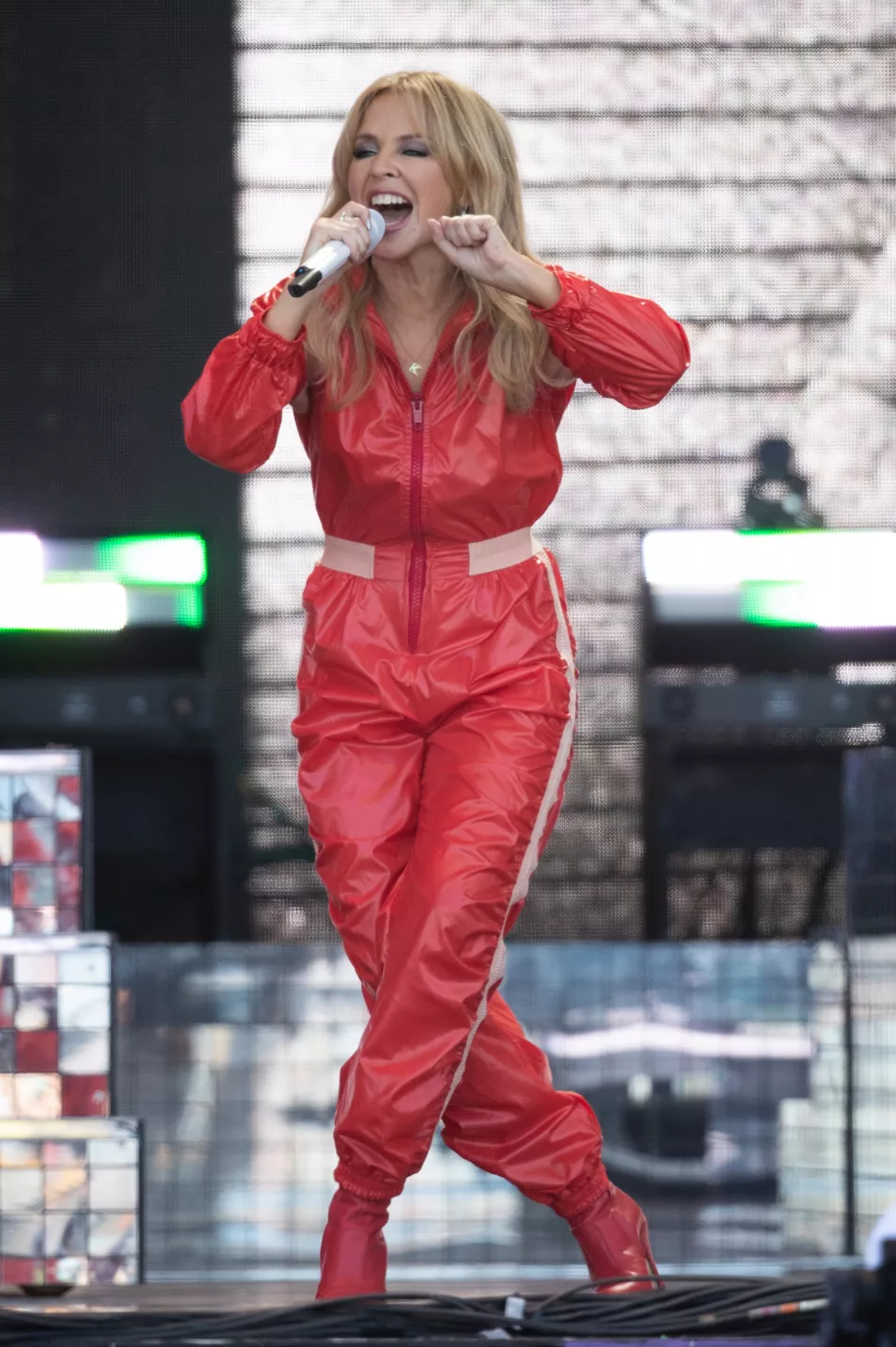 Kylie Minogue performing on the Pyramid Stage on the fifth day of the Glastonbury Festival 2019