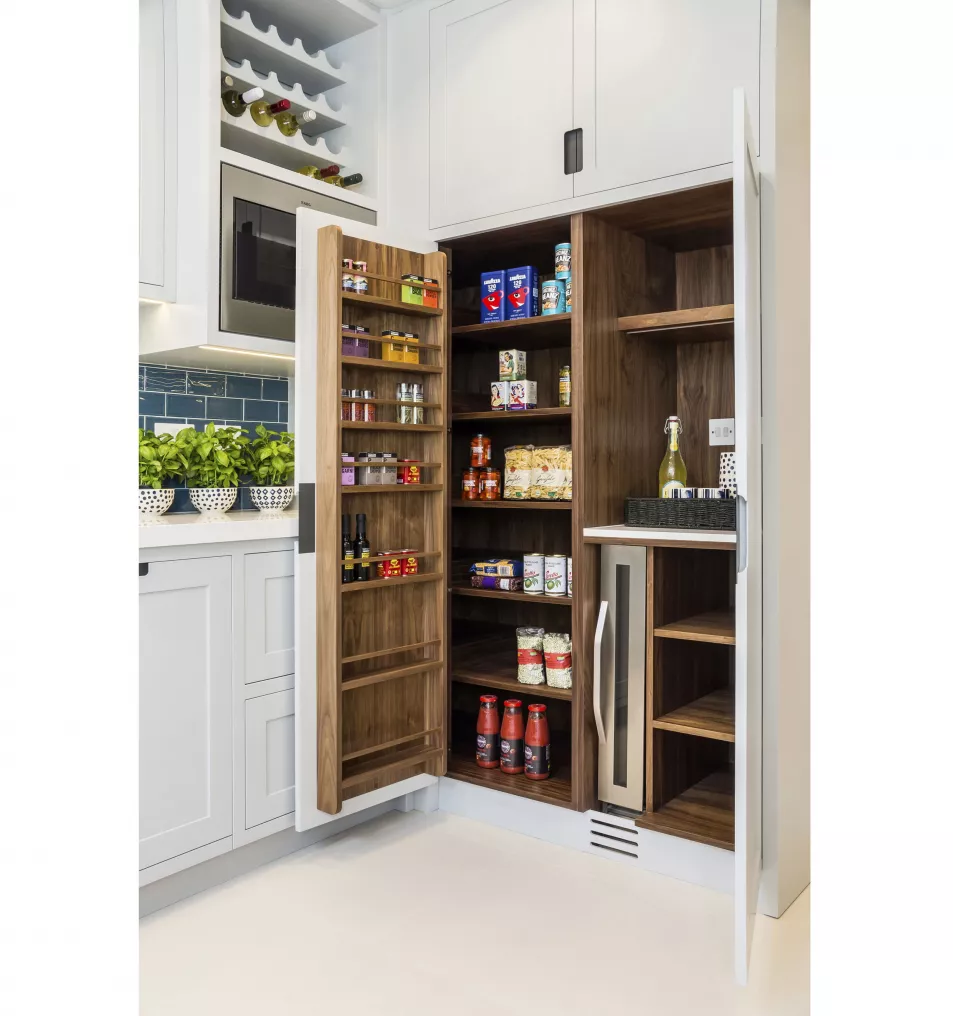 A modern kitchen with pantry