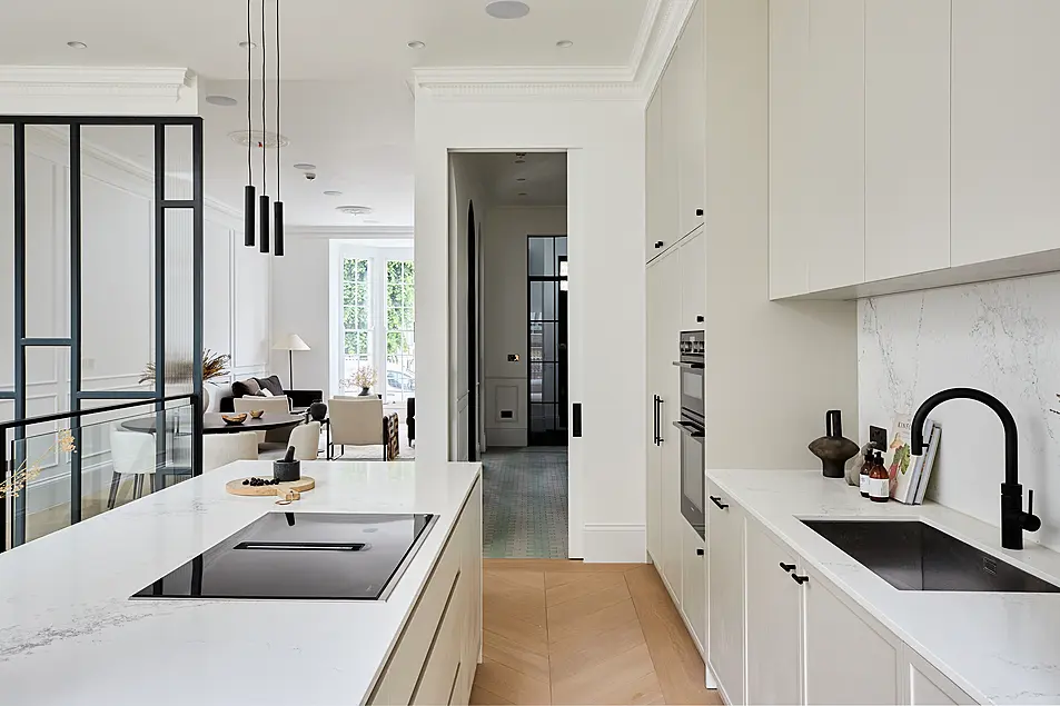 Modern kitchen with hot water tap and induction hob