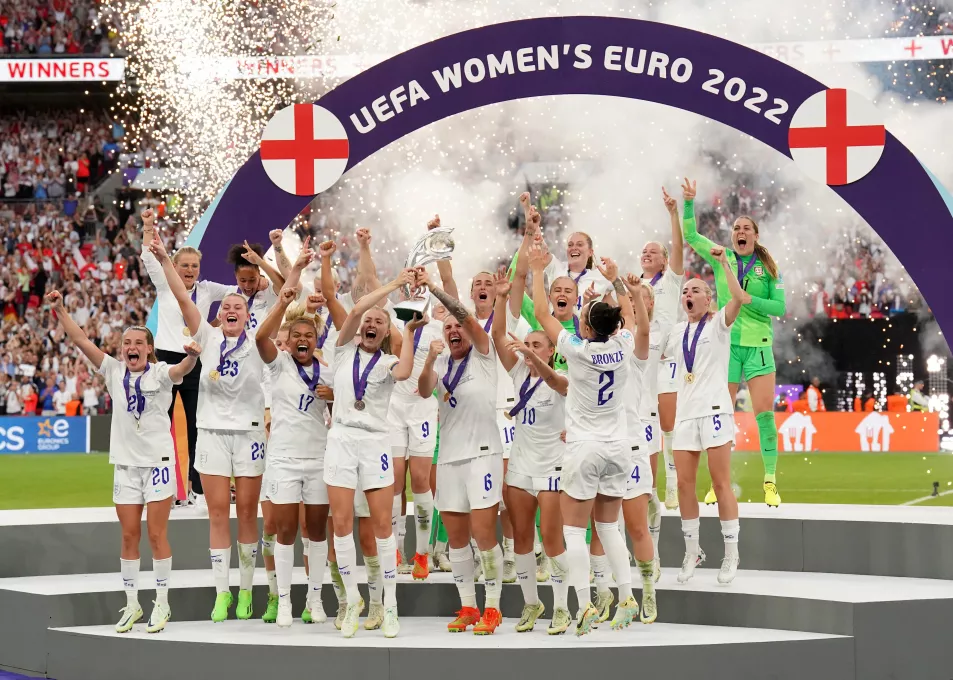 England celebrating after winning the European Championships last year