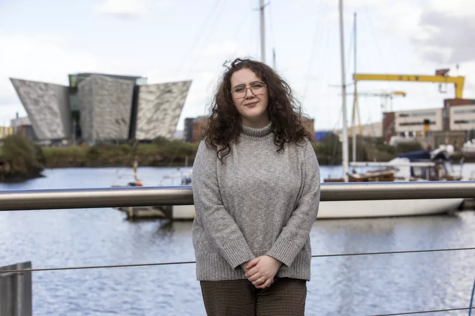 Hannah Knott, who was born in April 1998, photographed in Belfast, ahead of the 25th anniversary of the Good Friday Agreement. PA Photo. Picture date: Thursday March 30 2023. See PA story ULSTER Agreement Babies. Photo credit should read: Liam McBurney/PA Wire