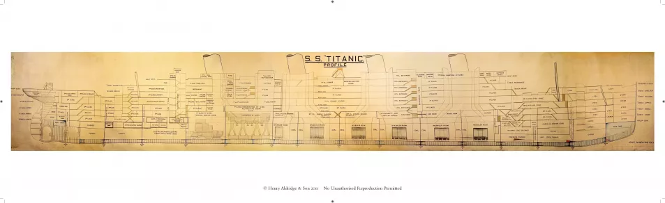The 33ft (10m) cross-section plan of the Titanic was commissioned by the British Board of Trade to assist in the 36-day inquiry into the sinking (Henry Aldridge & Son/PA)