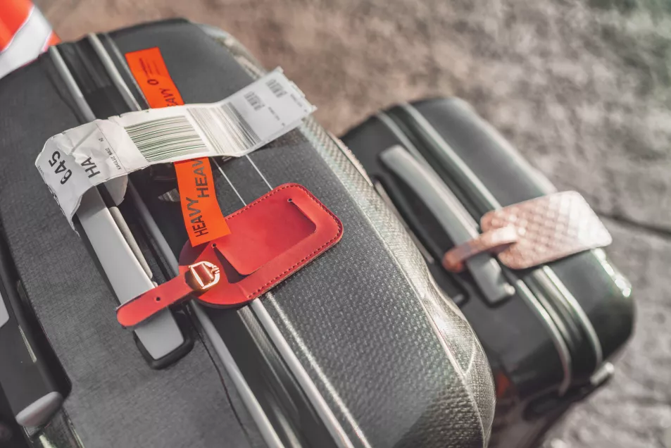 suitcases with baggage tags