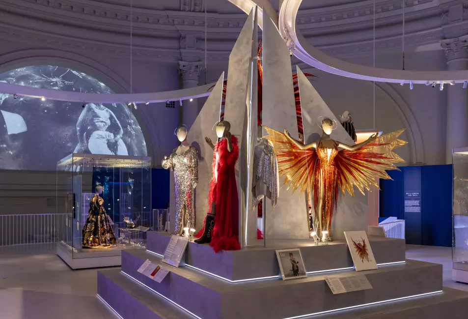 Tina Turner's famous flame dress (right) designed by Bob Mackie