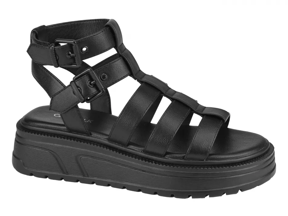 Deichmann Catwalk Ladies Black Gladiator Zip Sandals
