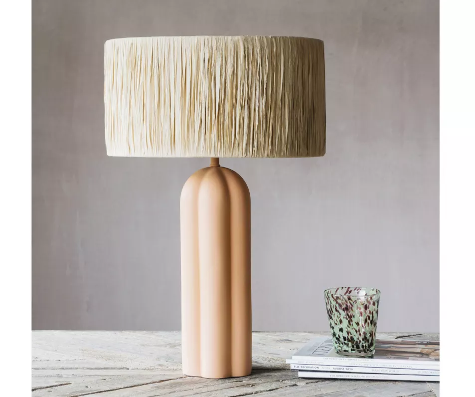 Belle Terracotta Table Lamp, Natural Raffia Lamp Shade, Graham & Green