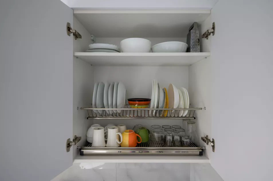 Open wide kitchen cabinet