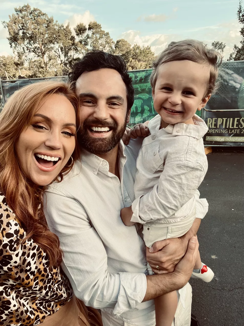 Jules Robinson and Cameron Merchant with son Oliver