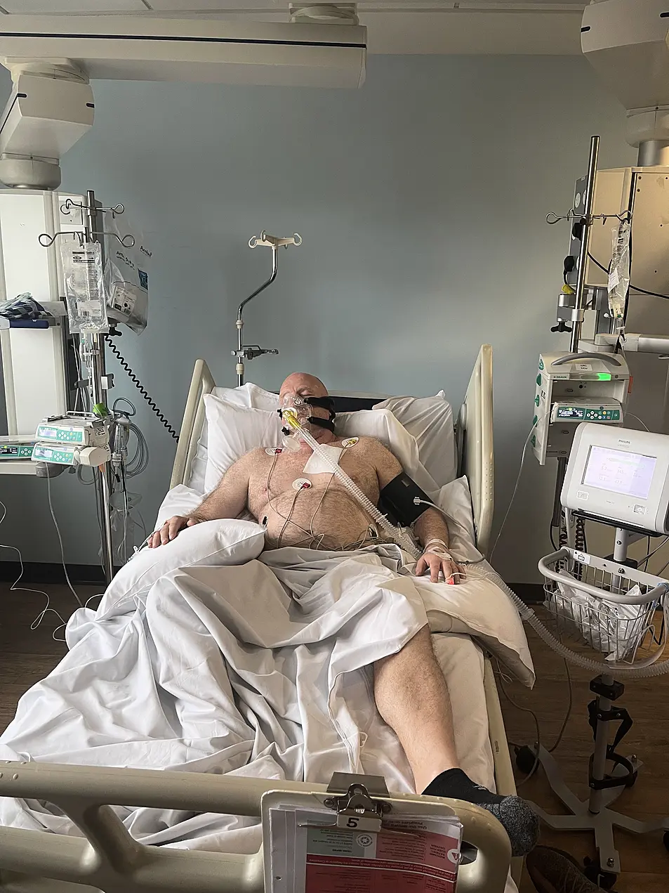 Mark Lang during his three-week recovery at Cork University Hospital