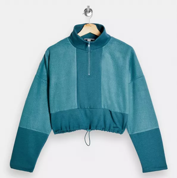Topshop Blue Fleece Panel Funnel Sweatshirt