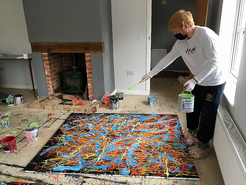 Ed Sheeran works on a separate painting. His artwork ‘Dab 2 2020’ is to be sold at a charity auction. (Ed Sheeran: Made In Suffolk Legacy Auction/ PA)