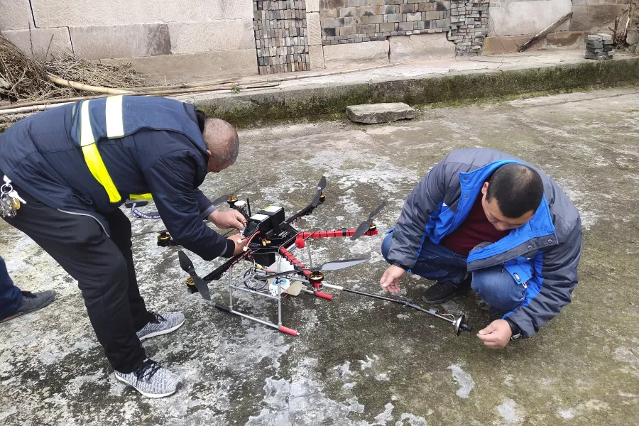 The drone has been converted into a flying flamethrower 