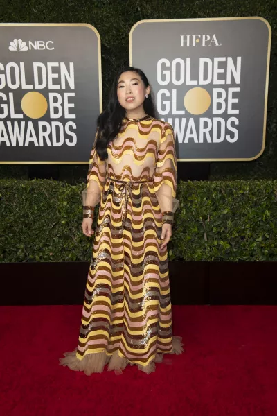 Awkwafina arrives at the 78th Annual Golden Globe Awards at the Beverly Hilton in Beverly Hills, CA on Sunday, February 28, 2021.