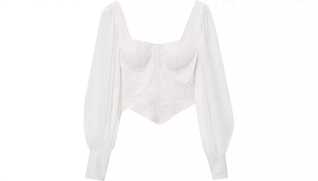 Nasty Gal Corset the Mood Faux Leather Chiffon Top in White, £16 (was £32)