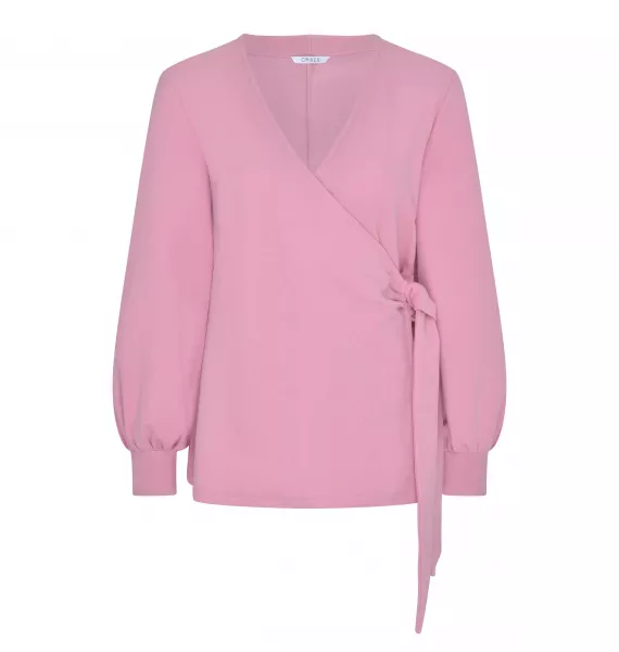 Omnes Organic Cotton Blouson Sleeve Wrap Top in Pink