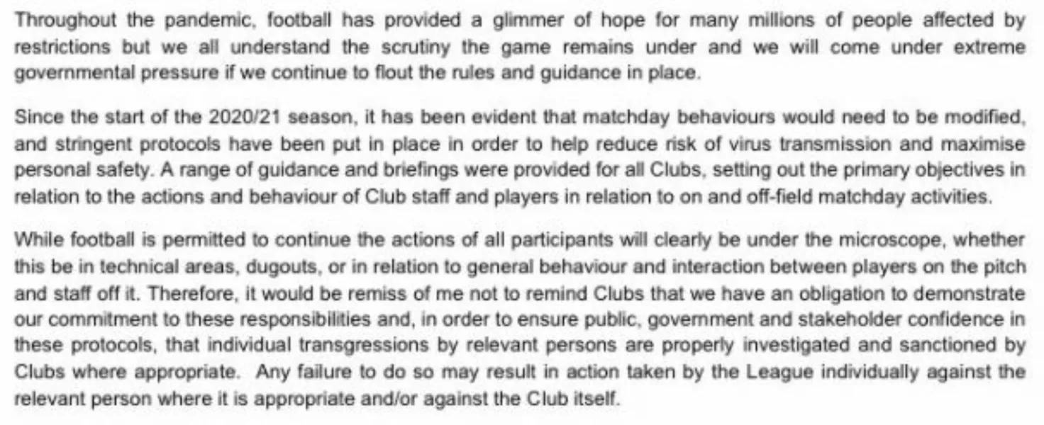 Extract from a letter sent by EFL chief executive Trevor Birch to league clubs