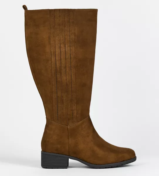 Evans Extra Wide Fit Brown PU Long Boots