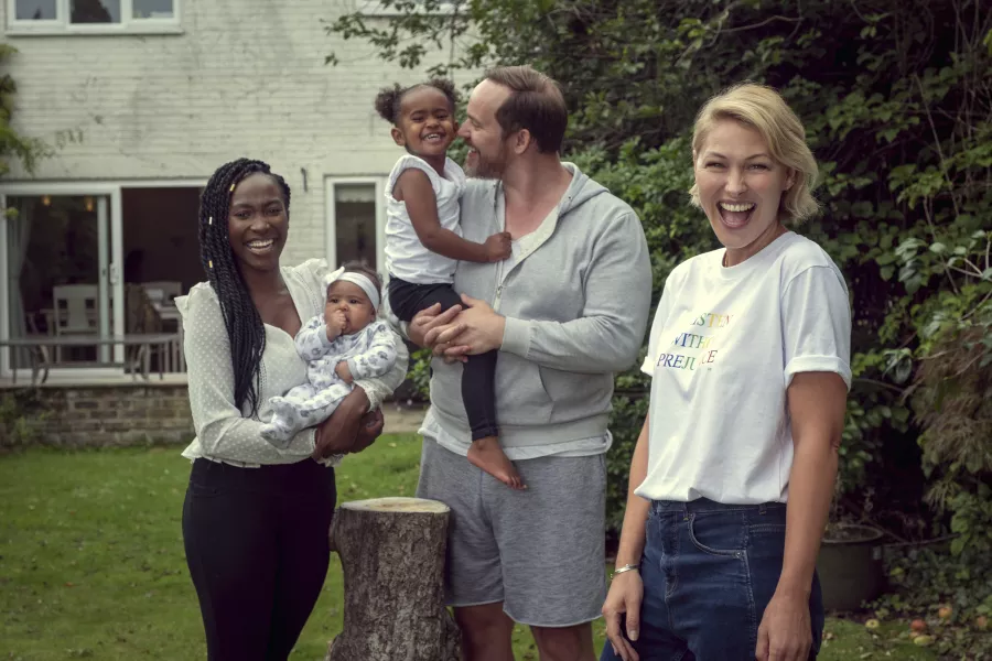 Undated Handout Photo from Emma Willis: Delivering Babies in 2020. Pictured: Takkies, Chris and Emma Willis. See PA Feature SHOWBIZ TV Willis. Picture credit should read: PA Photo/UKTV/Ollie Upton. WARNING: This picture must only be used to accompany PA Feature SHOWBIZ TV Willis.