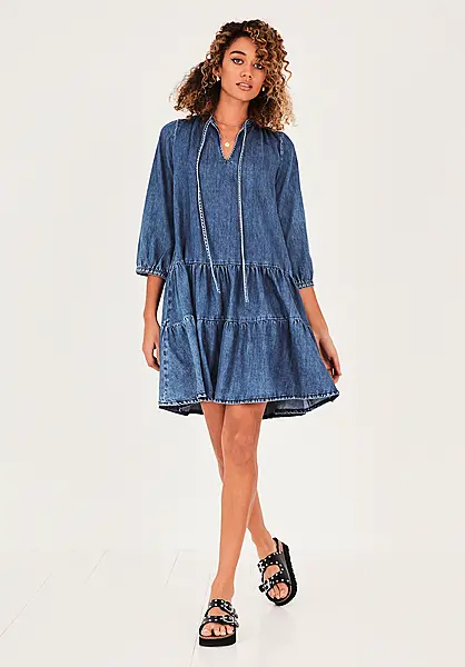 Hush Fernie Denim Smock Dress; Hutton Studded Sandals