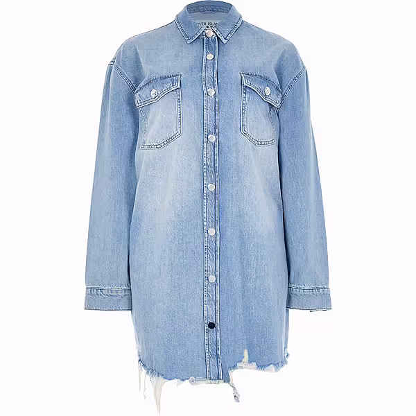 River Island Blue Denim Mini Shirt Dress