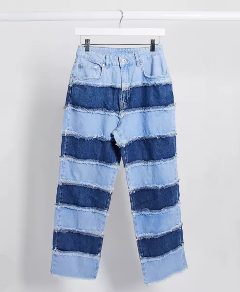 The Ragged Priest Mom Jeans in Patchwork Stripe