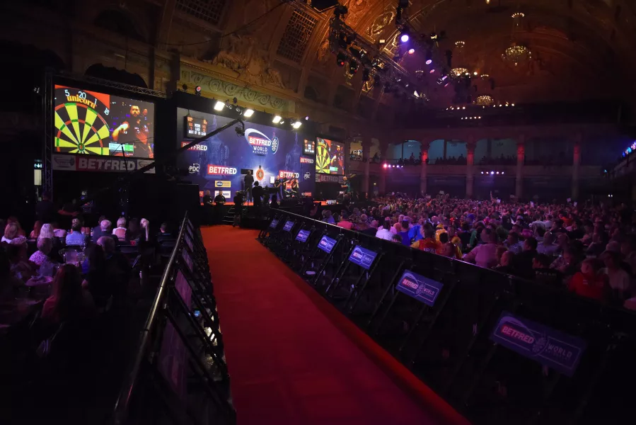 A view of the stage for the 2019 World Matchplay final 